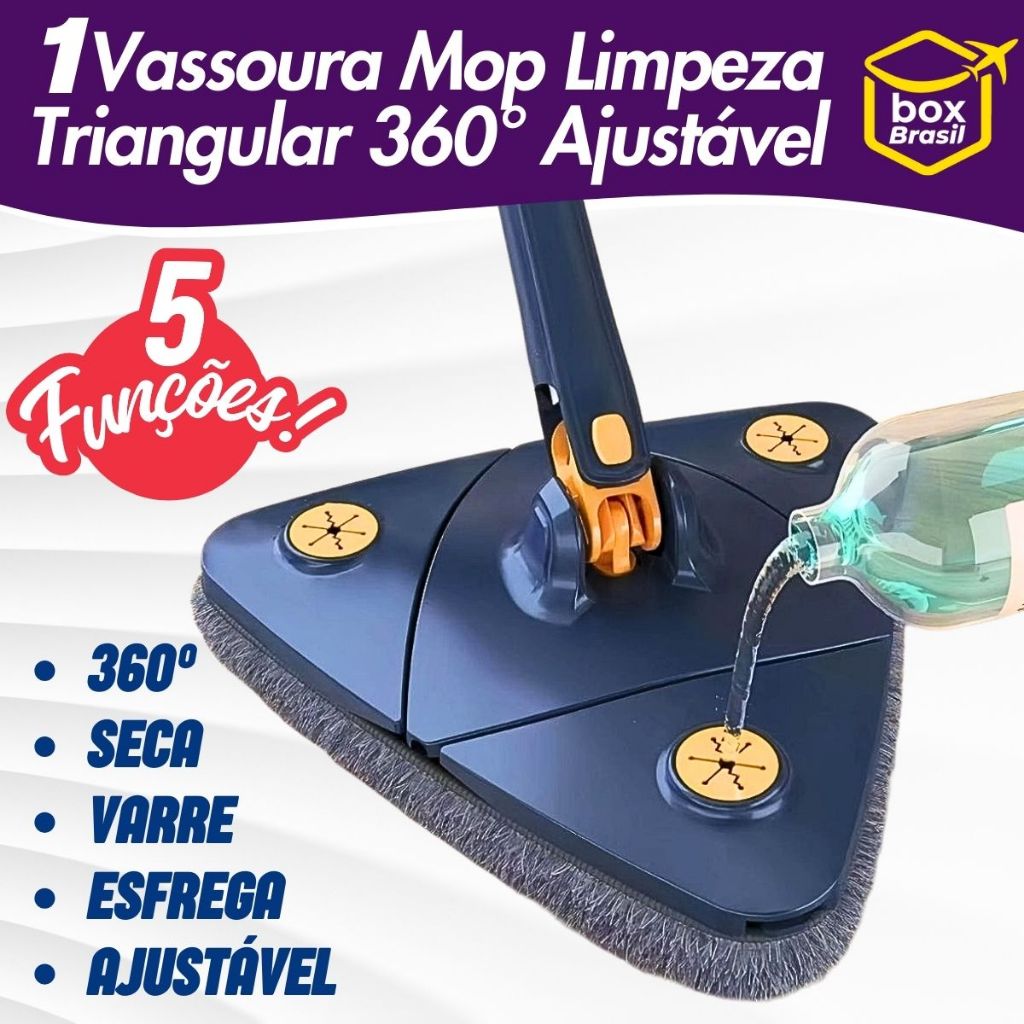 Vassoura Mágica Mop Limpeza  Esfregão Triangular Ajustável Giratório Piso Janela Vidro Rot...