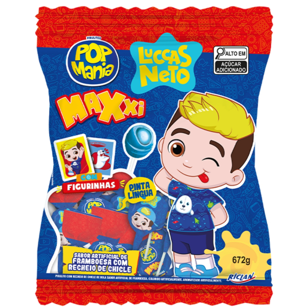 Pirulito Luccas Neto Framboesa Pinta Língua 24 Unidades Pop Mania Maxxi em Oferta na Shopee