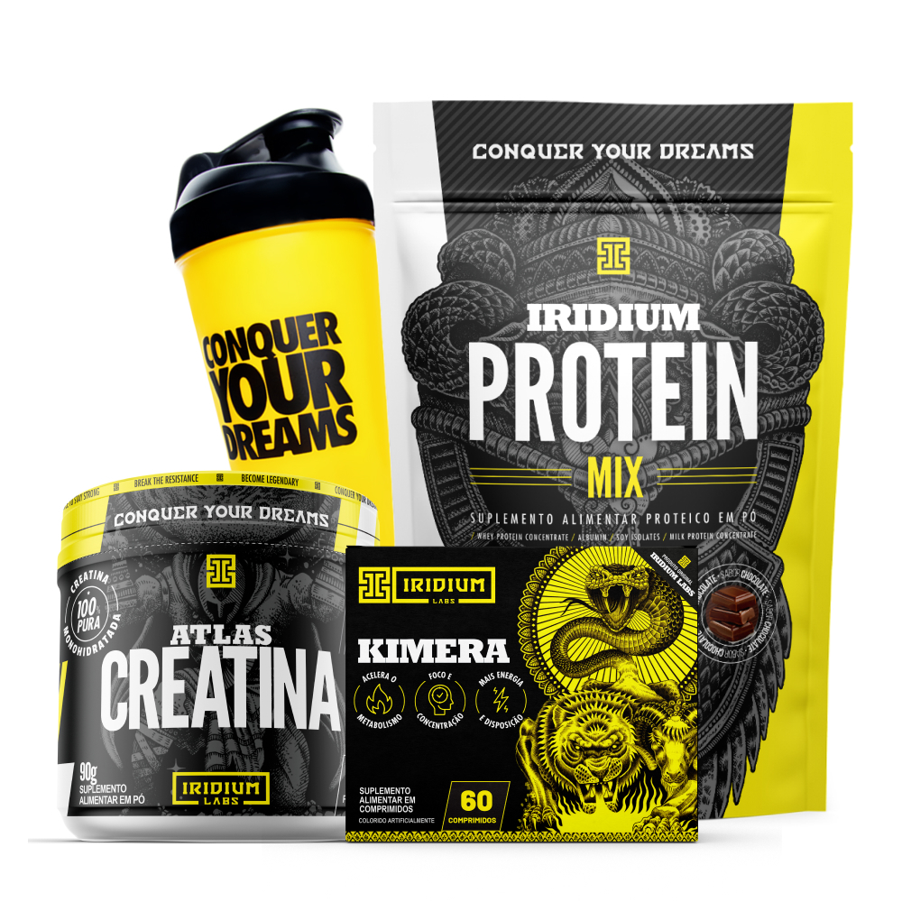 Kit Iridium Whey Protein Mix e Kimera Thermo e Creatina 90g e Coqueteleira Copo Único em Oferta na Shopee