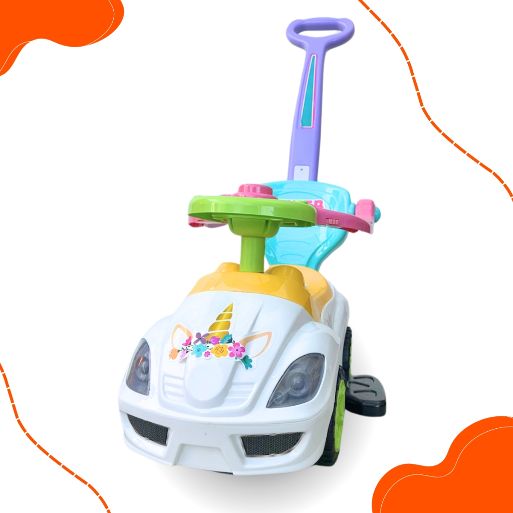 Carrinho de Passeio com Empurrador Unicórnio Mega Car PlayDuo