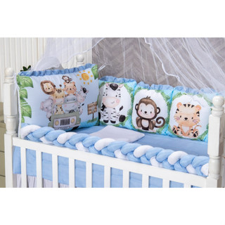 Kit Berço Menino Safari Azul Almofadinha 12 Peças Completo em Oferta na Shopee