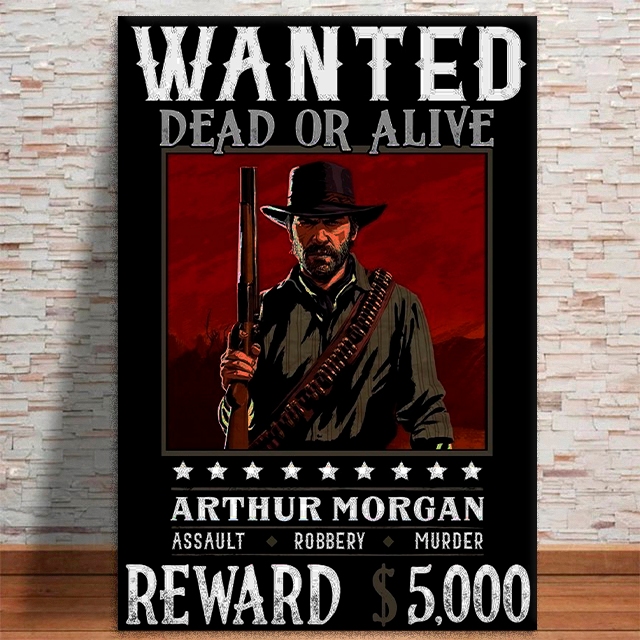 Quadro Decorativo Arthur Morgan "Wanted" Jogo de Videogame MDF 3mm 4k