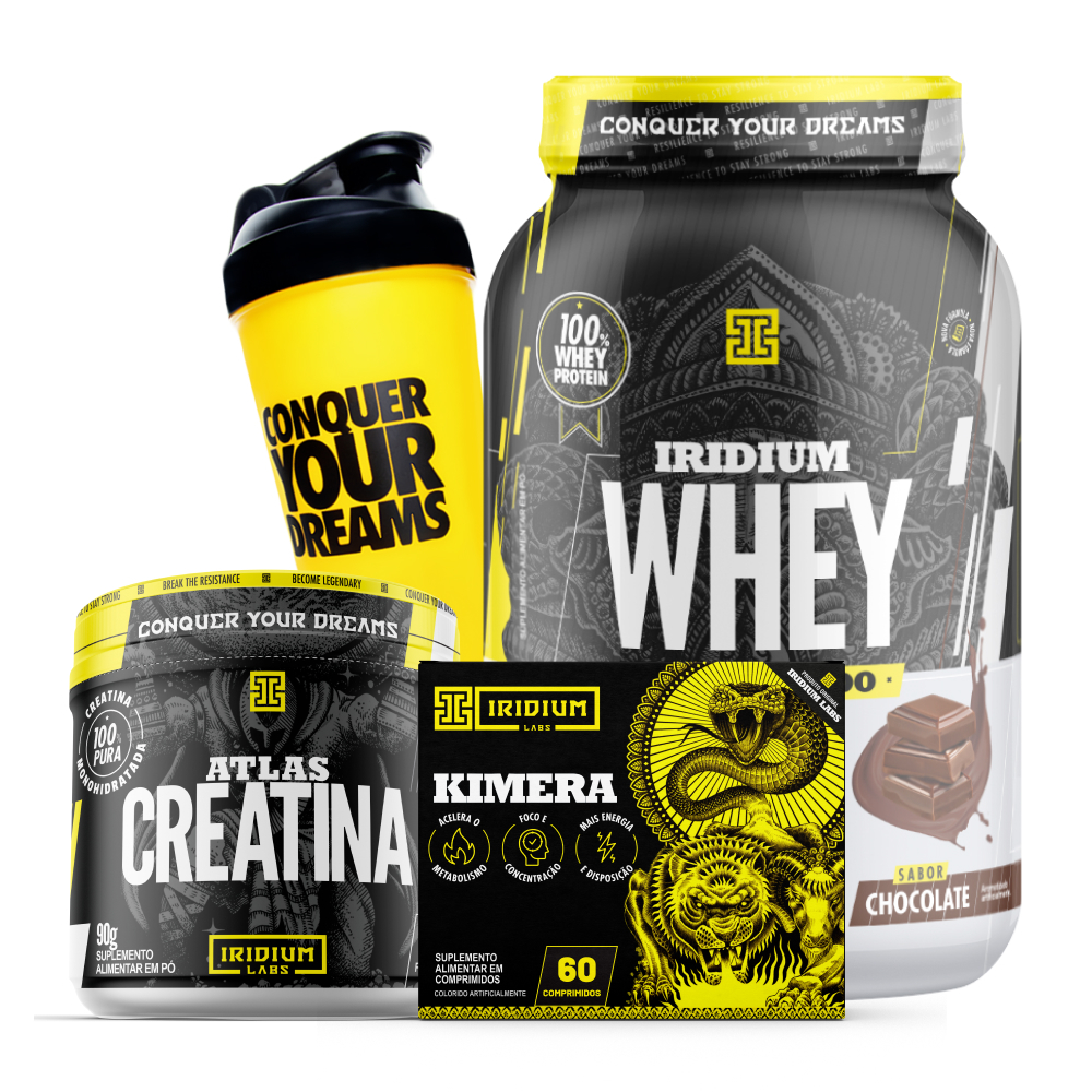 Whey Protein Concentrado e Creatina 90g e Kimera thermo e Coqueteleira Iridium Labs - Health