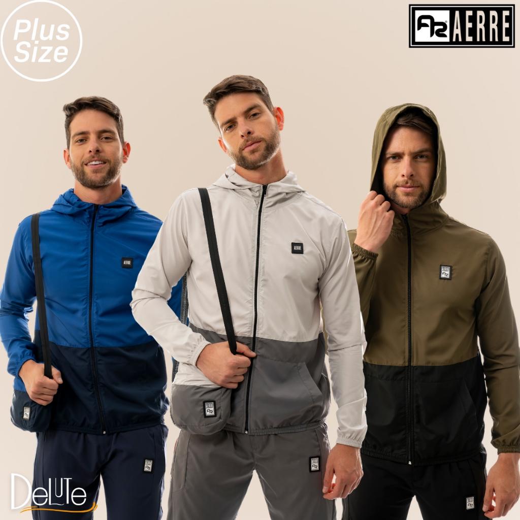 Jaqueta Corta Vento Sem Forro Masculina Com Capuz Resistente a Agua Com Shoulder Bag Plus Size