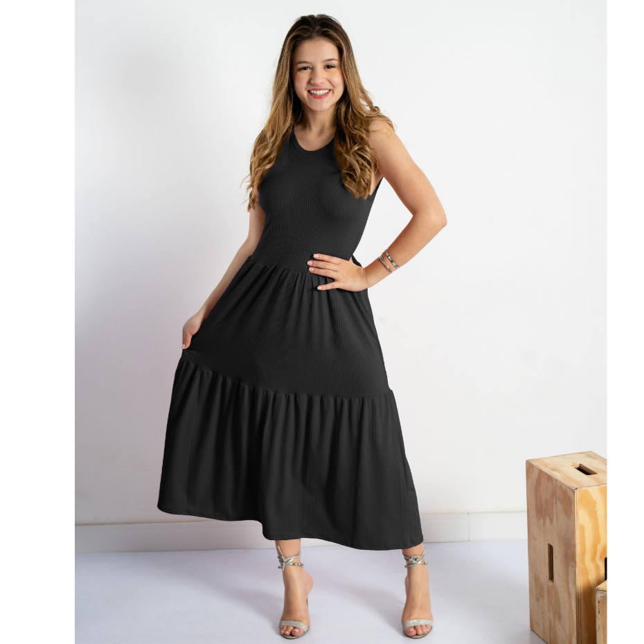 Vestido Canelado Três Marias Moda Blogueira 1035 em Oferta na Shopee