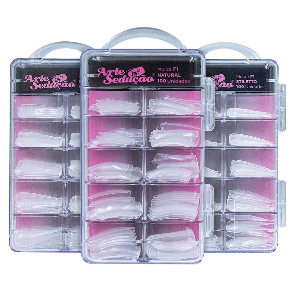 Kit 300 Molde F1 Stiletto, Bailarina, Natural Arte Sedução Os Mais Vendidos Unhas Gel Manicure Nail
