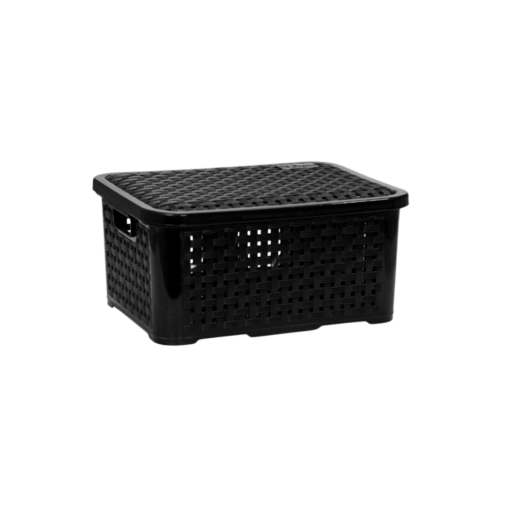 01 Caixa Organizadora Cesto Multiuso 3 Litros Rosa Branco Azul Com Tampa Empilhavel Rattan