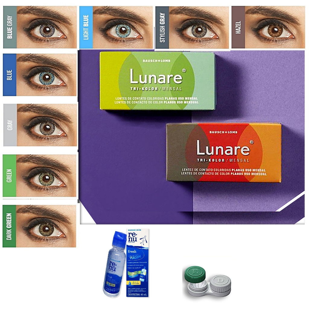 Lente De Contato Colorida Lunare Mensal Sem Grau + Renu 60ml em Oferta na Shopee