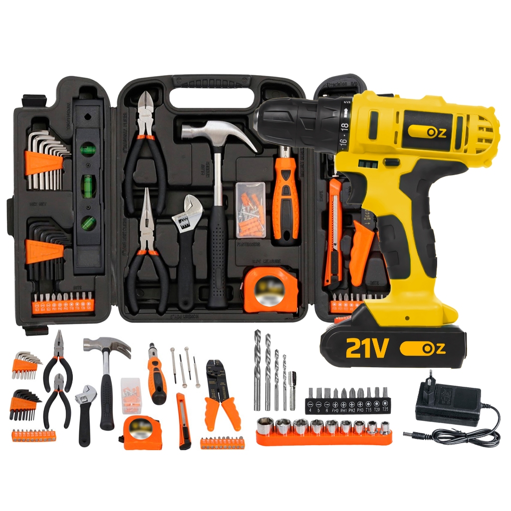 Jogo Ferramentas + Parafusadeira Furadeira Impcato 3/8 21v em Oferta na Shopee