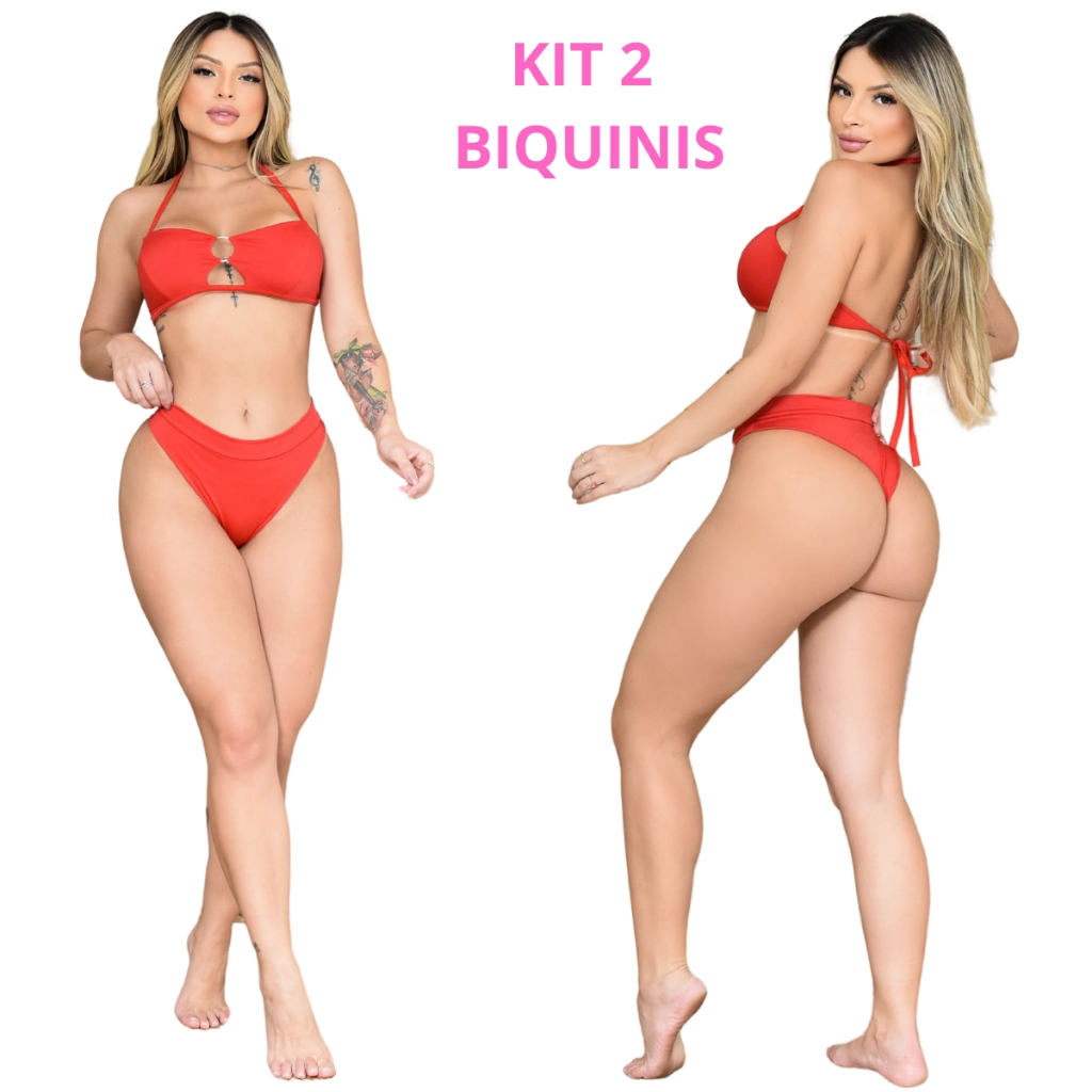 Kit 2 Biquini Hot Pants Sutiã Argola Calcinha Cintura Alta Moda Praia E Biquíni Assa Delta Top