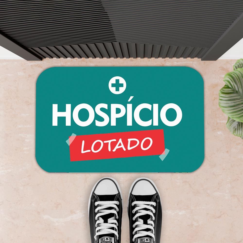 Tapete Decorativo Para Porta, sala e entrada, Antiderrapante Borracha Engraçado - 34X60 - HOSPÍCIO LOTADO