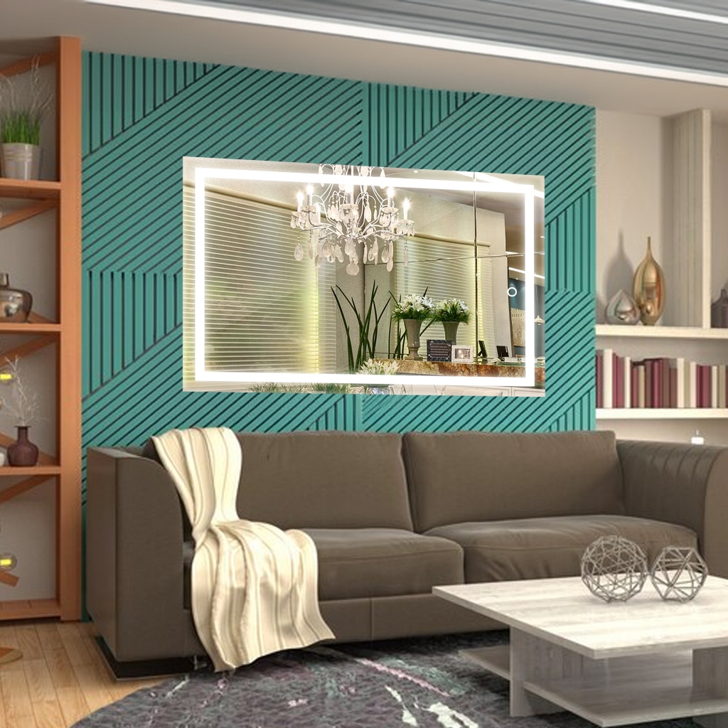 Espelho Retangular Grande 80x120cm Jateado LED Touch 3 Cores Lapidado Luxo