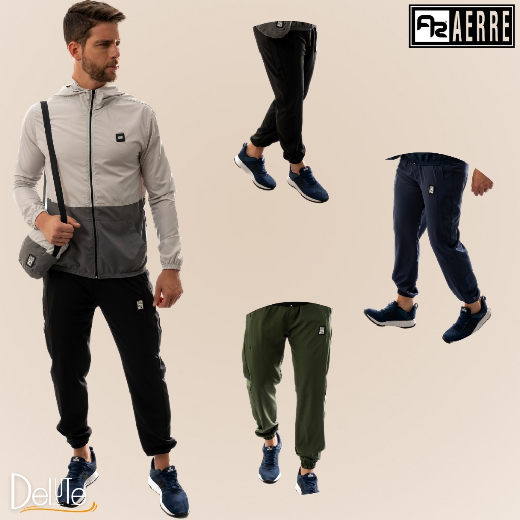 Calca Corta Vento Tactel Masculina Adulto Jogger com Punho e Cordao de Regulagem Resistente a Agua - Men Clothes