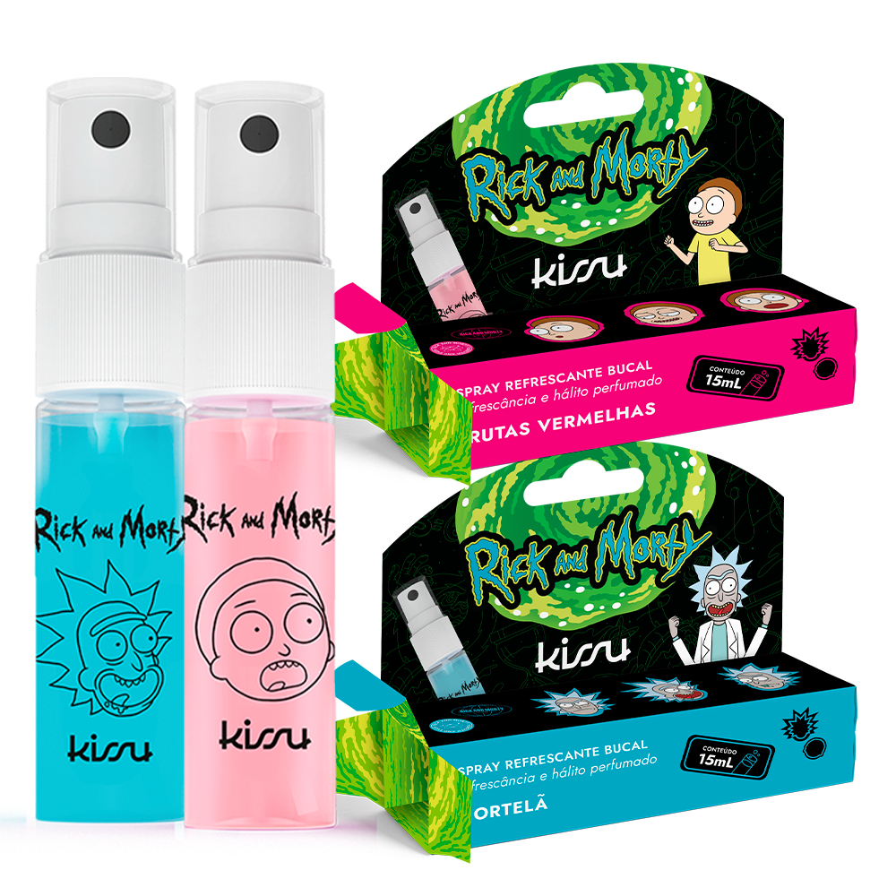 Kissu Ricky & Morty Spray Bucal 15ml - Kit com 2 (Frutas Vermelhas + Hortelã)