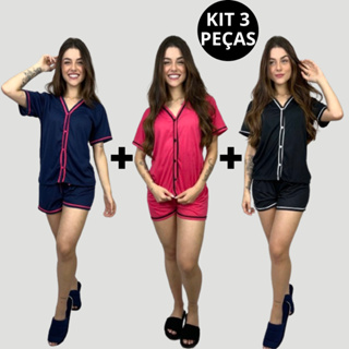 Kit 3 Pijamas Baby Doll Amamentação Americano Cirurgico com botoes luxo Malha blogueirinha em Oferta na Shopee