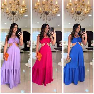 Vestido Longo Ombro Nu Com Bojo, Cintura E Costas Abertas em Oferta na Shopee