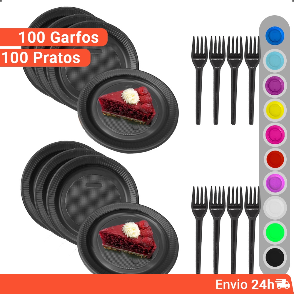 Kit Descartáveis para Festa Garfo e Prato Sobremesa Bolo Festa 100 pessoas 200 unidades em Oferta na Shopee