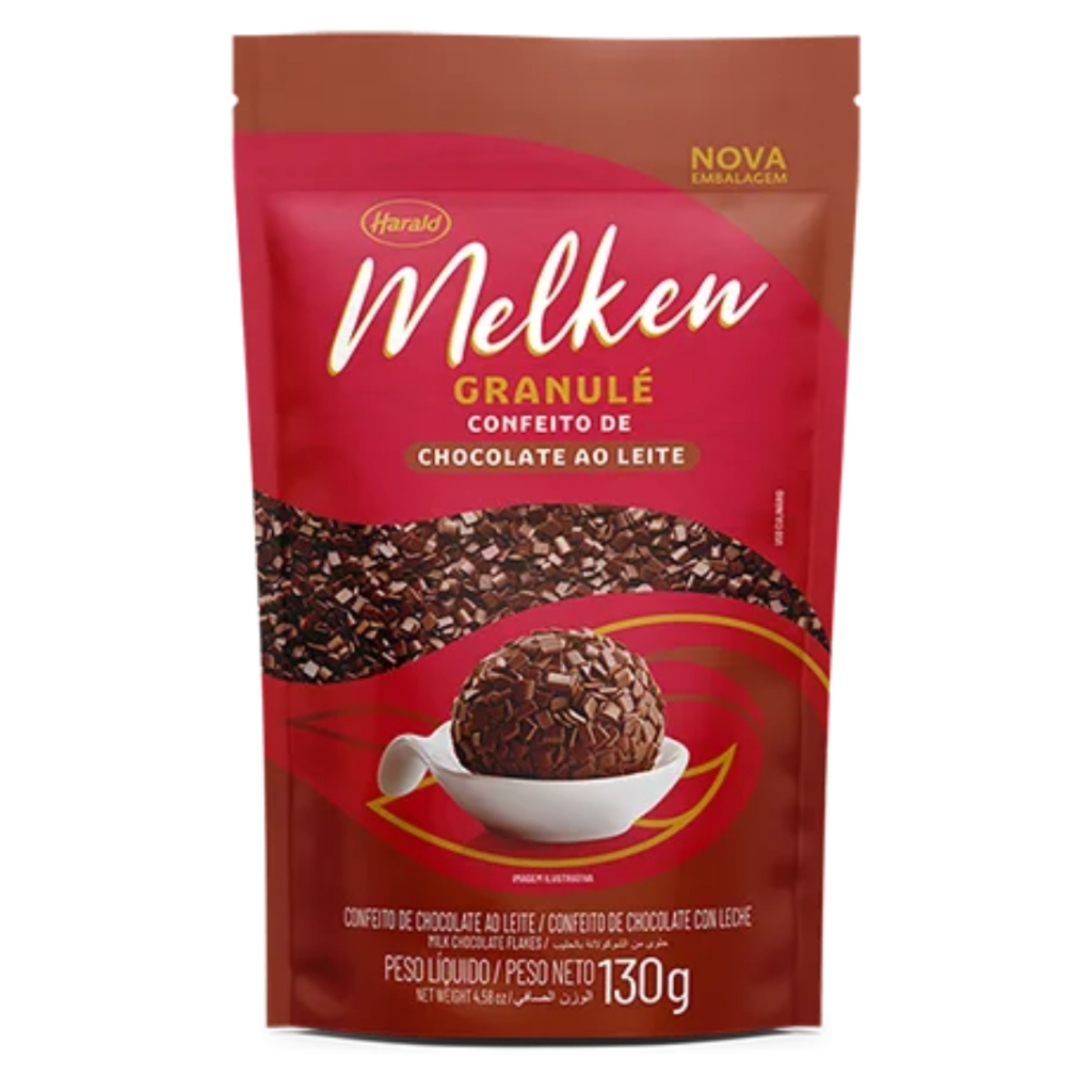 Granulé Confeito de Chocolate Melken ao Leite 130g Harald em Oferta na Shopee