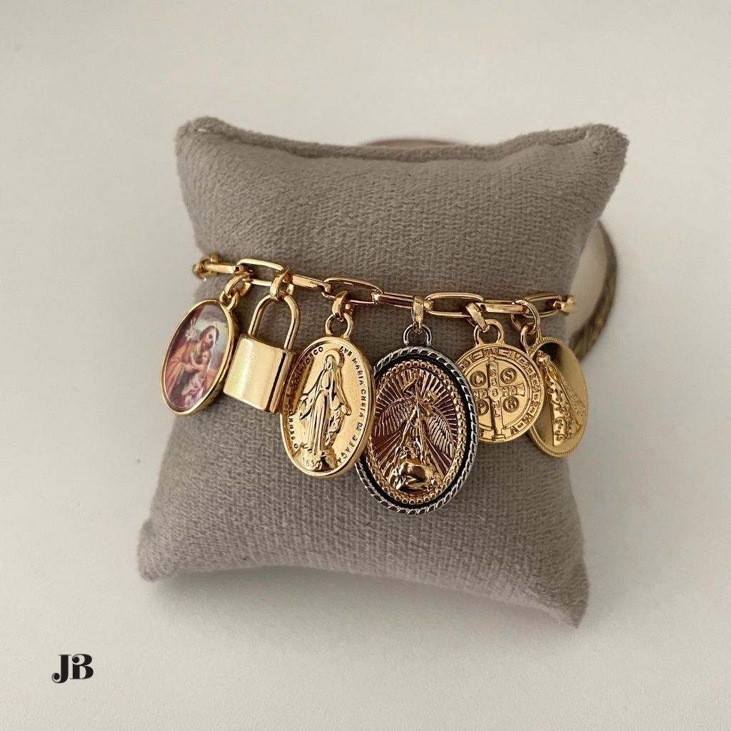 Pulseira Cadeia Consagração São José São Miguel Cadeado em Oferta na Shopee