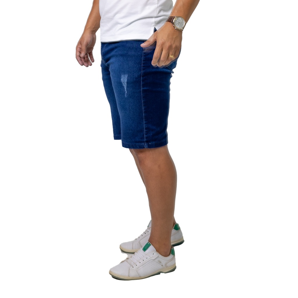 Bermuda Masculina Jeans AZUL Puído Lycra Elastano Casual Moda Shorts Masculino Presente Pai