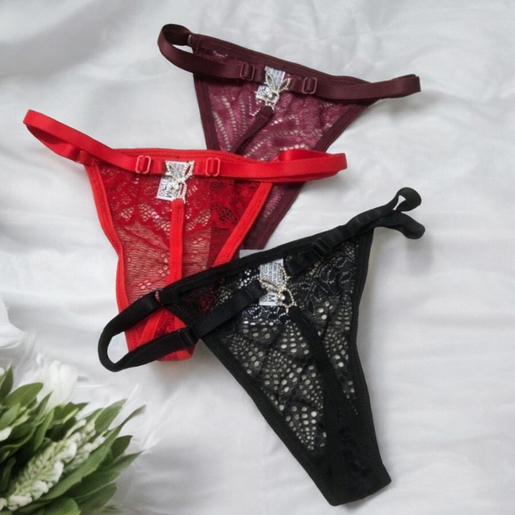 Kit 3/2/1 Calcinha Fio Dental Playboy Tanga em Renda Lingerie Sensual Erótico Feminina Barata Sexy