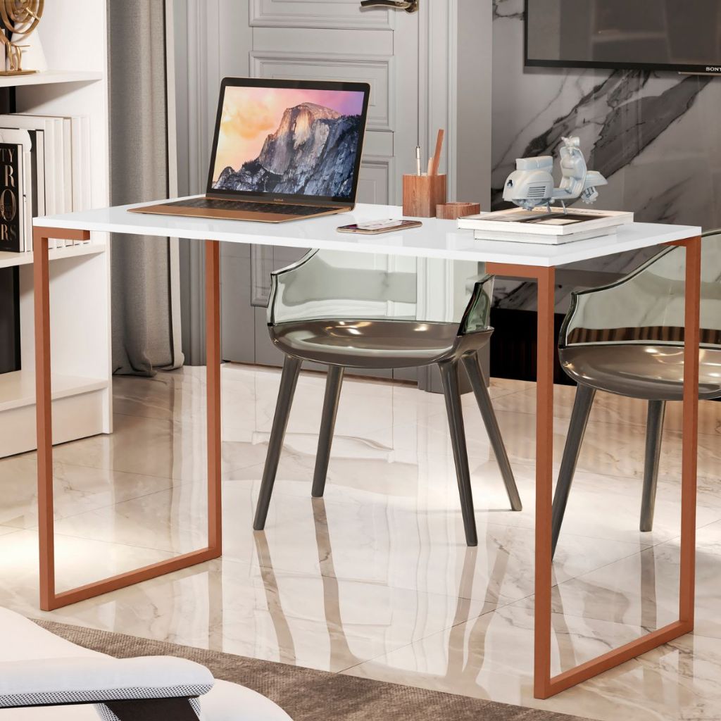 Escrivaninha Industrial 90cm Mesa de Computador Tampo MDP Pes Metal Bronze