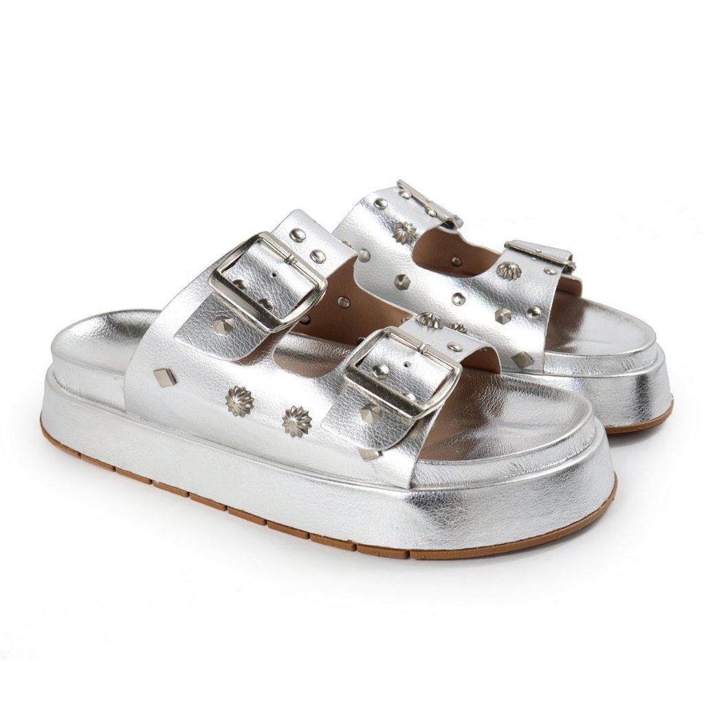 Papete Feminina Sandalia com Fivela e Detalhes Apliques em Oferta na Shopee