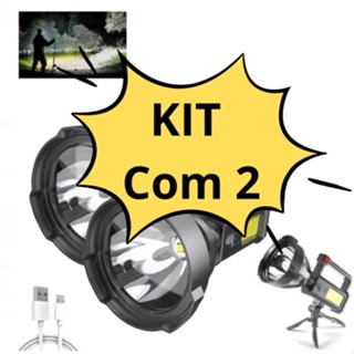 KIT COM 2 Lanternas Holofote Luz Forte Recarregável Usb Prova D'água Portatil Lanterna LED portátil MT832 em Oferta na Shopee