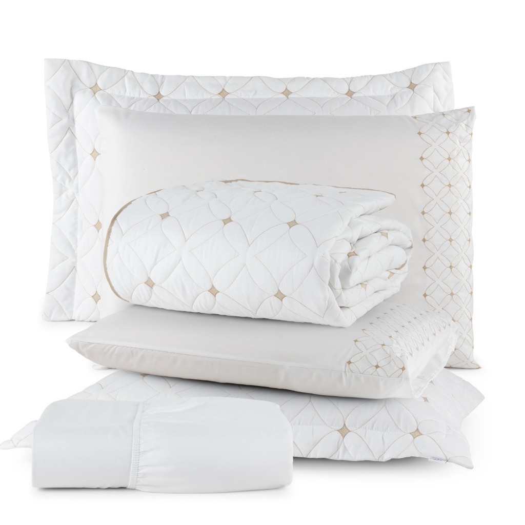 Kit Completo 6 Peças 200 Fios Acetinado Bordado Cobre Leito e Lençol  Ideale em Oferta na Shopee