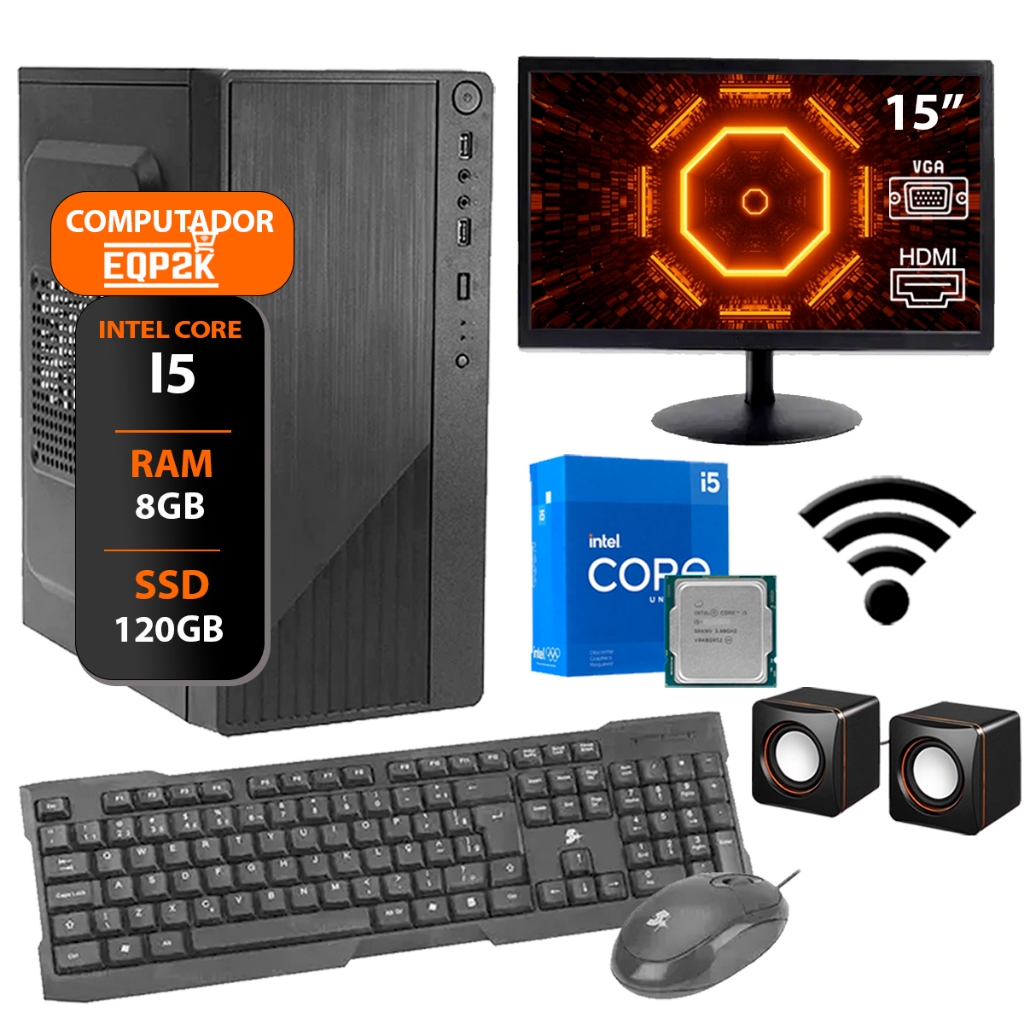 Computador Intel I5 Ssd 120gb 8gb Memória Ram Monitor 15