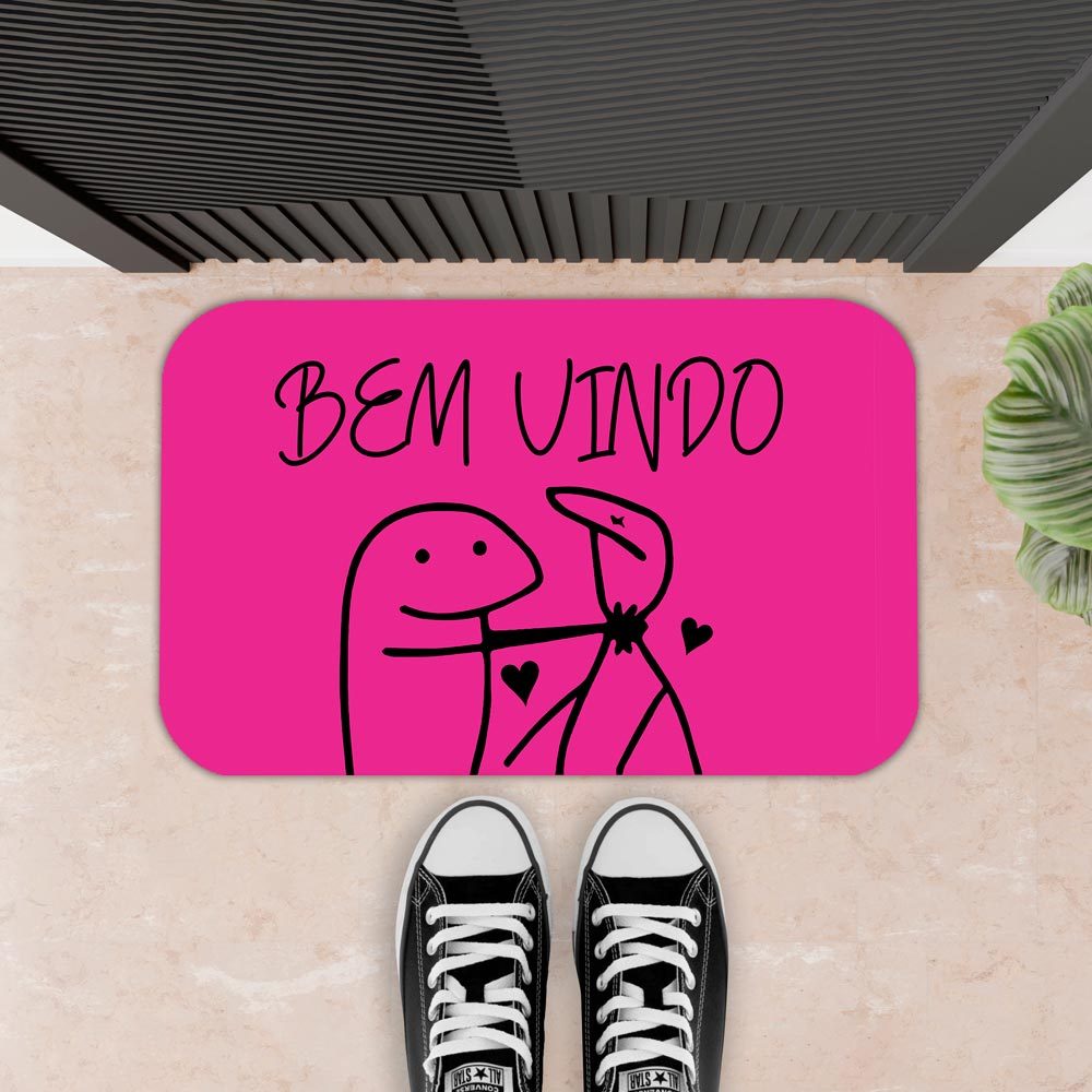 Tapete Decorativo Para Porta Antiderrapante Borracha Engraçado  - 34X60  - 2mm  - BEM VINDO FLORK MAGENTA em Oferta na Shopee