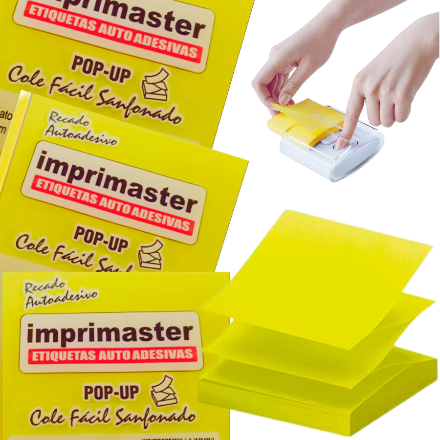 10 Blocos Adesivos Sanfonados Cole Fácil 76x76mm Post it Pop Up Amarelo 100 folhas Produto Original 100% Nacional