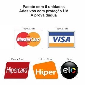 ADESIVOS Cartão De Credito Aceitamos Visa Mastercard Elo Hipercard Hiper Caixa Loja Restaurante