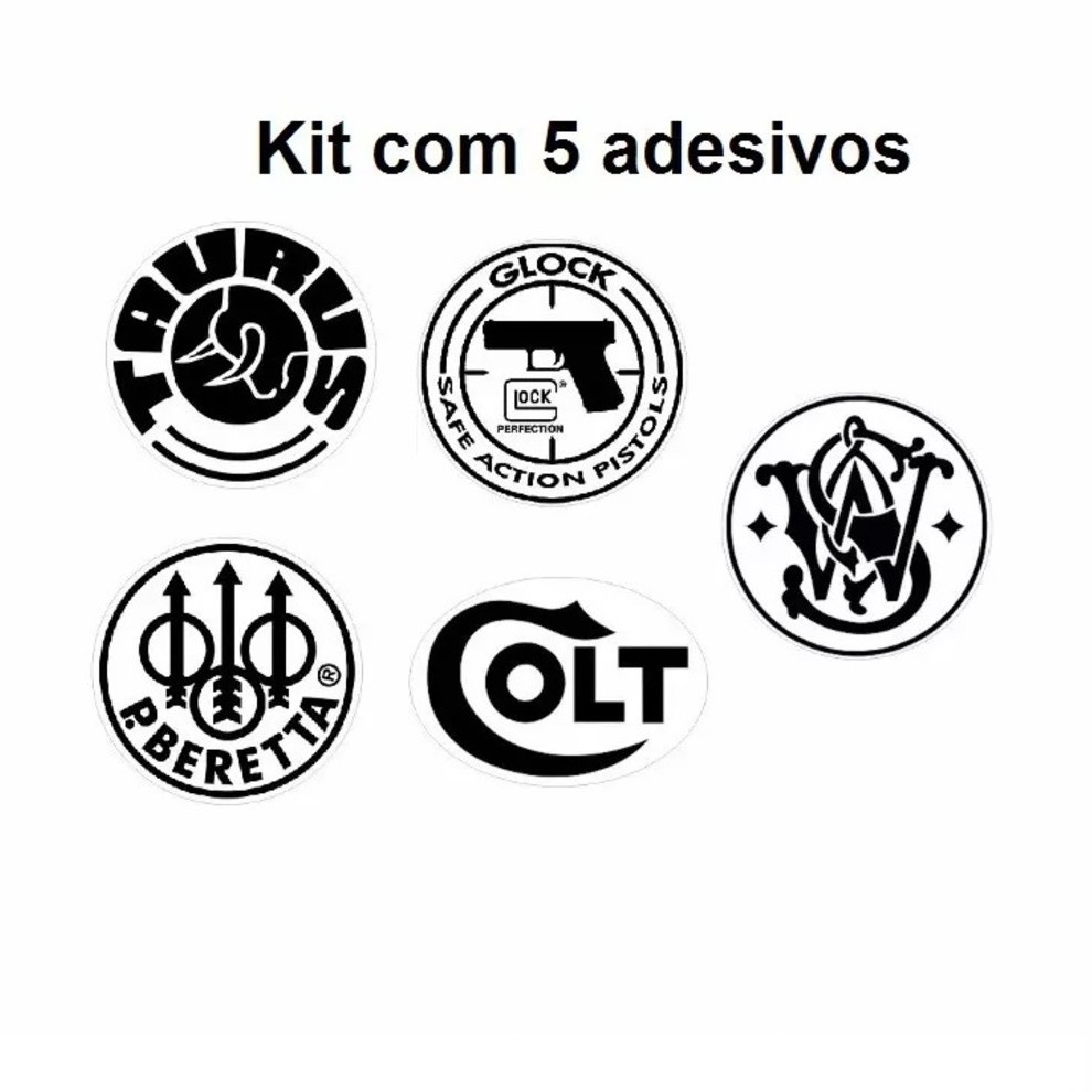 Adesivos Glock Beretta Colt Taurus Smith Wesson Branco 5 Unidades de 9cm