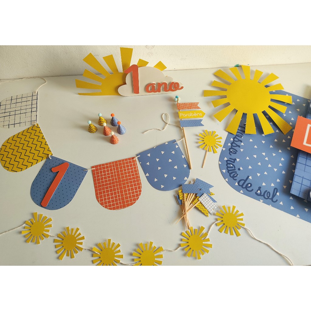 Kit Festa personalizado Nosso Raio de Sol - volta ao sol - 365 sorrisos - aniversario em casa- mesversario
