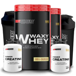 Kit 2x Whey Protein Waxy Whey 900g + 2x Creatina Power 100g + 2x Coqueteleira - Bodybuilders
