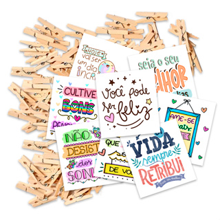 Kit 100 Frases motivacionais para drink 5x5cm com pregador em Oferta na Shopee
