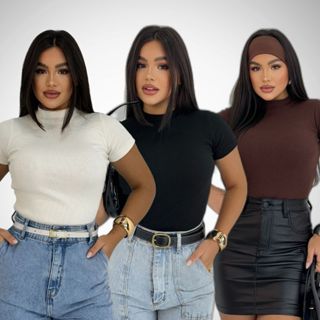 Camiseta Blusa basica  canelada ribana premium moda verão 2025