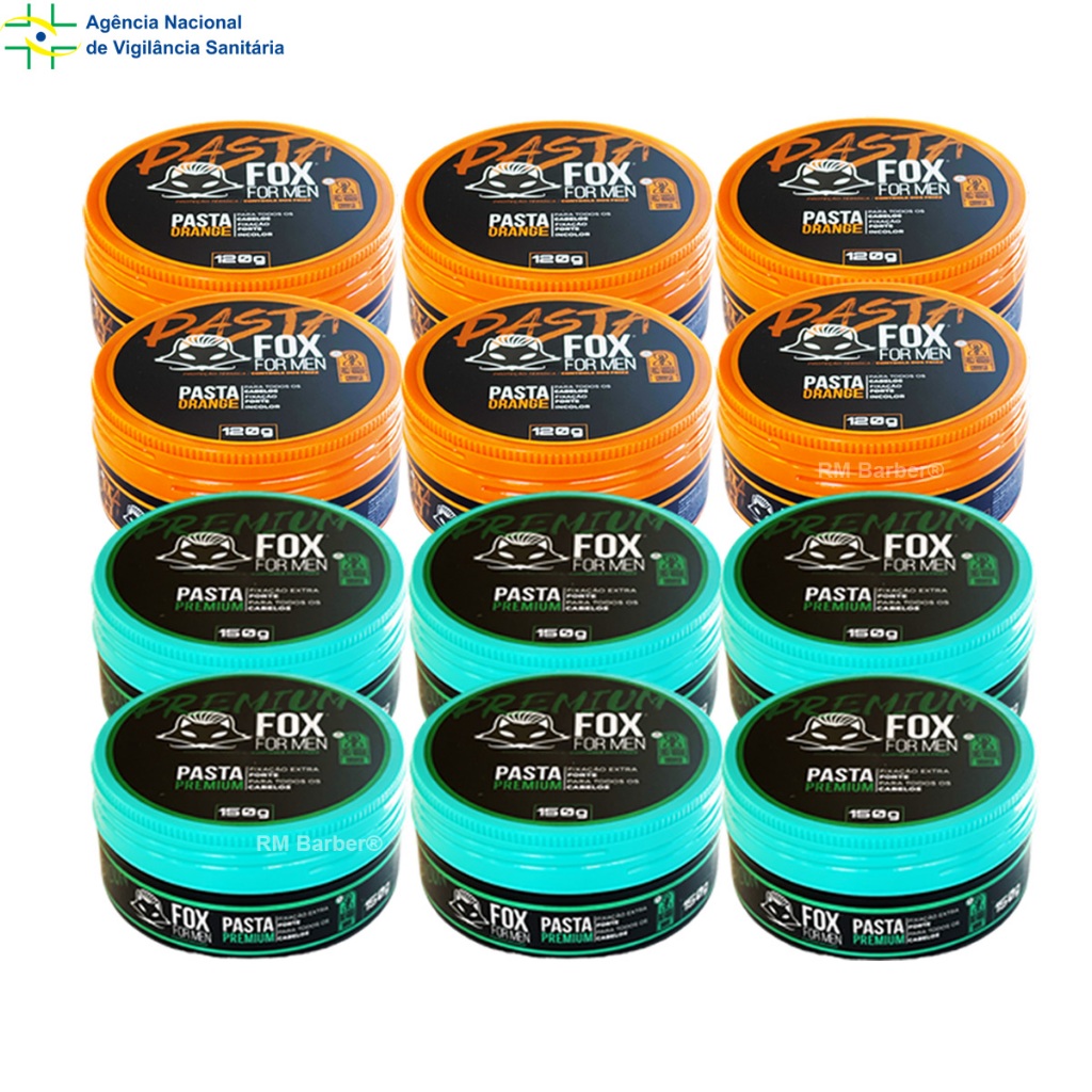 6 Pomada Fox Pasta Premium For Men 150g + 6 Pasta Orange Modeladora 120g - As Mais Vendidas!