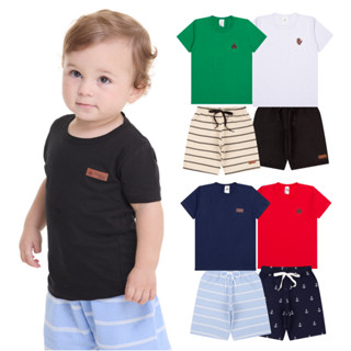 Kit Básico 8 Peças Roupa Infantil Bebê Menino - 4 Camisetas Básicas + 4 Bermudas