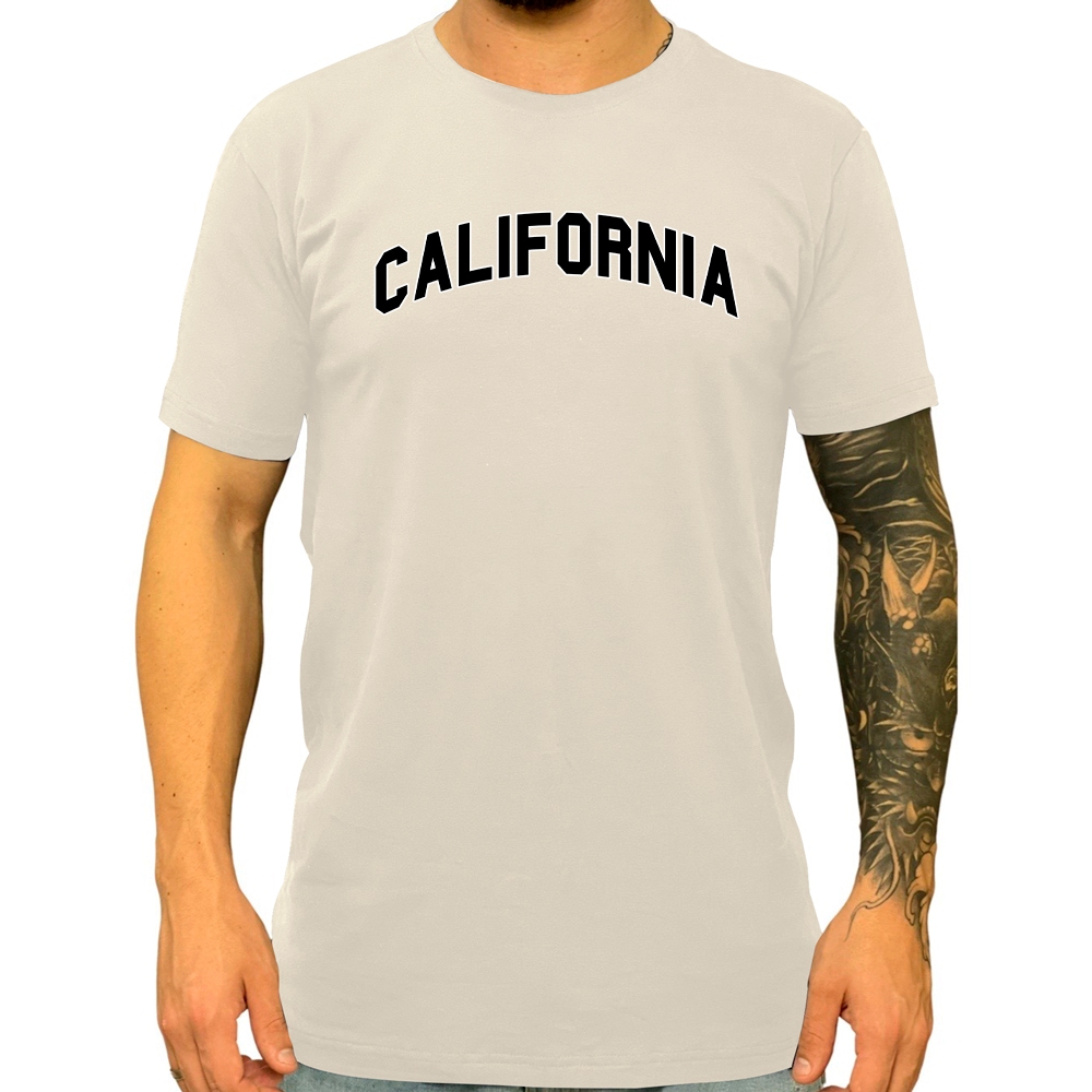 Camiseta Masculina California Preta Manga Curta Gola Redonda Estampada 100% Algodão
