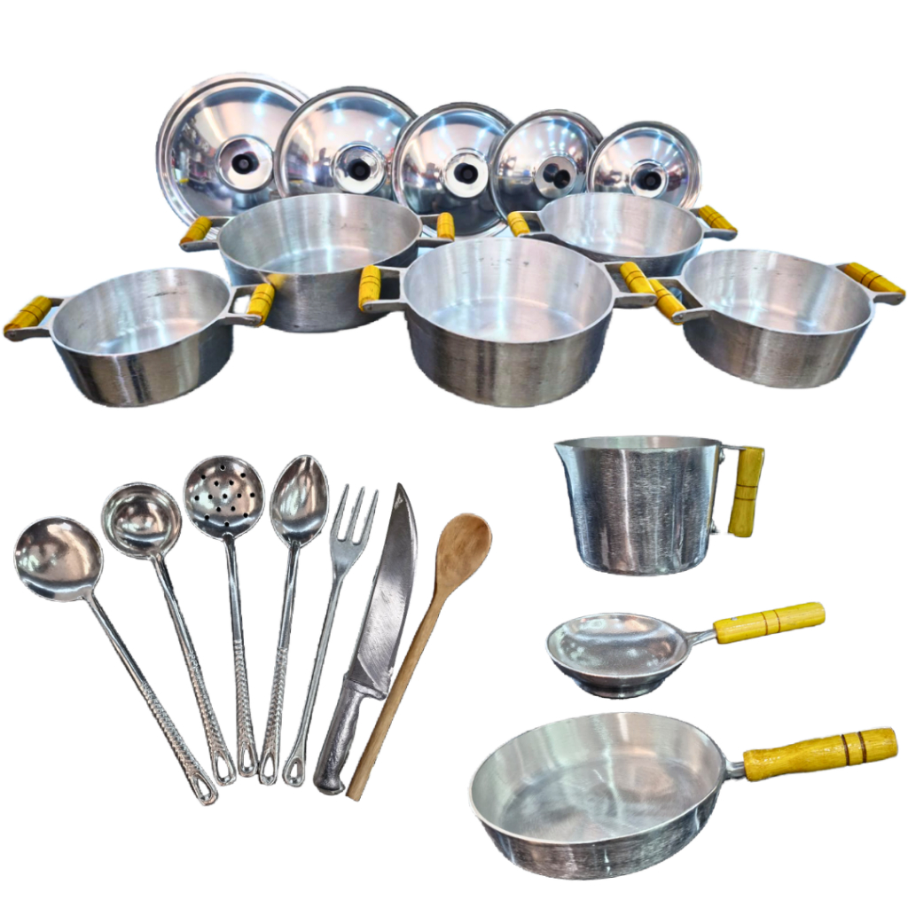 jogo de panelas com 15 peças em alumínio batido em Oferta na Shopee