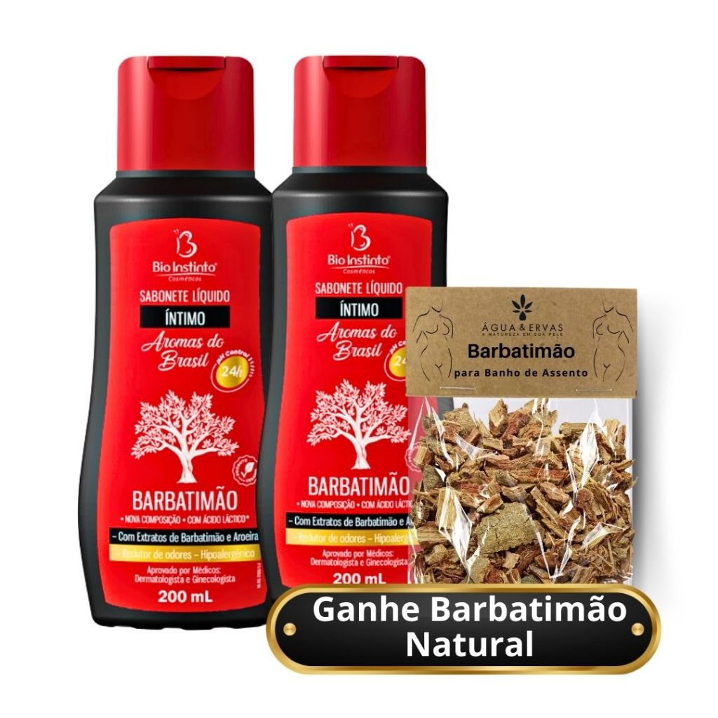 2 Sabonete de Barbatimão Líquido Íntimo Feminino Reduz Odor - Ganhe de Brinde um pacote de barbatimão para banho de assento