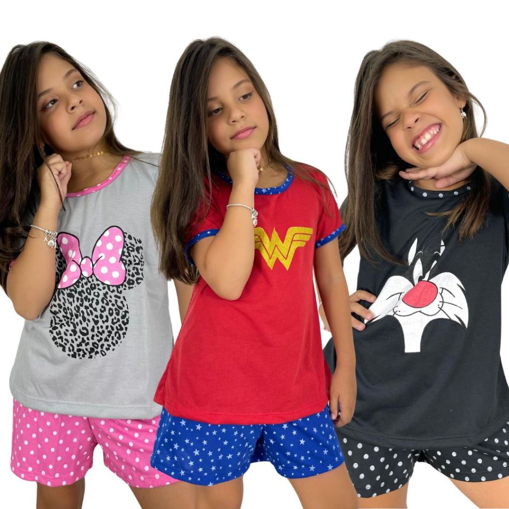 Baby Doll Infantil Meia Manga Estampado / Roupa de Dormir / Pijama Infantil em Oferta na Shopee