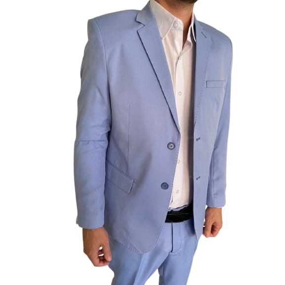 Terno Microfibra (Gabardine) Slim Premium Luxuoso 2025 Azul Bebe Azul Detalhado  Ultimas Peças Direto da Fabrica