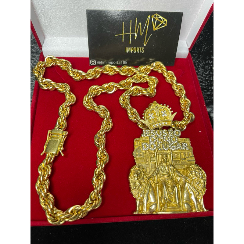 Cordão baiano 12mm 70cm + pingente Jesus é o dono do lugar do poze 100% moeda antiga em Oferta na Shopee