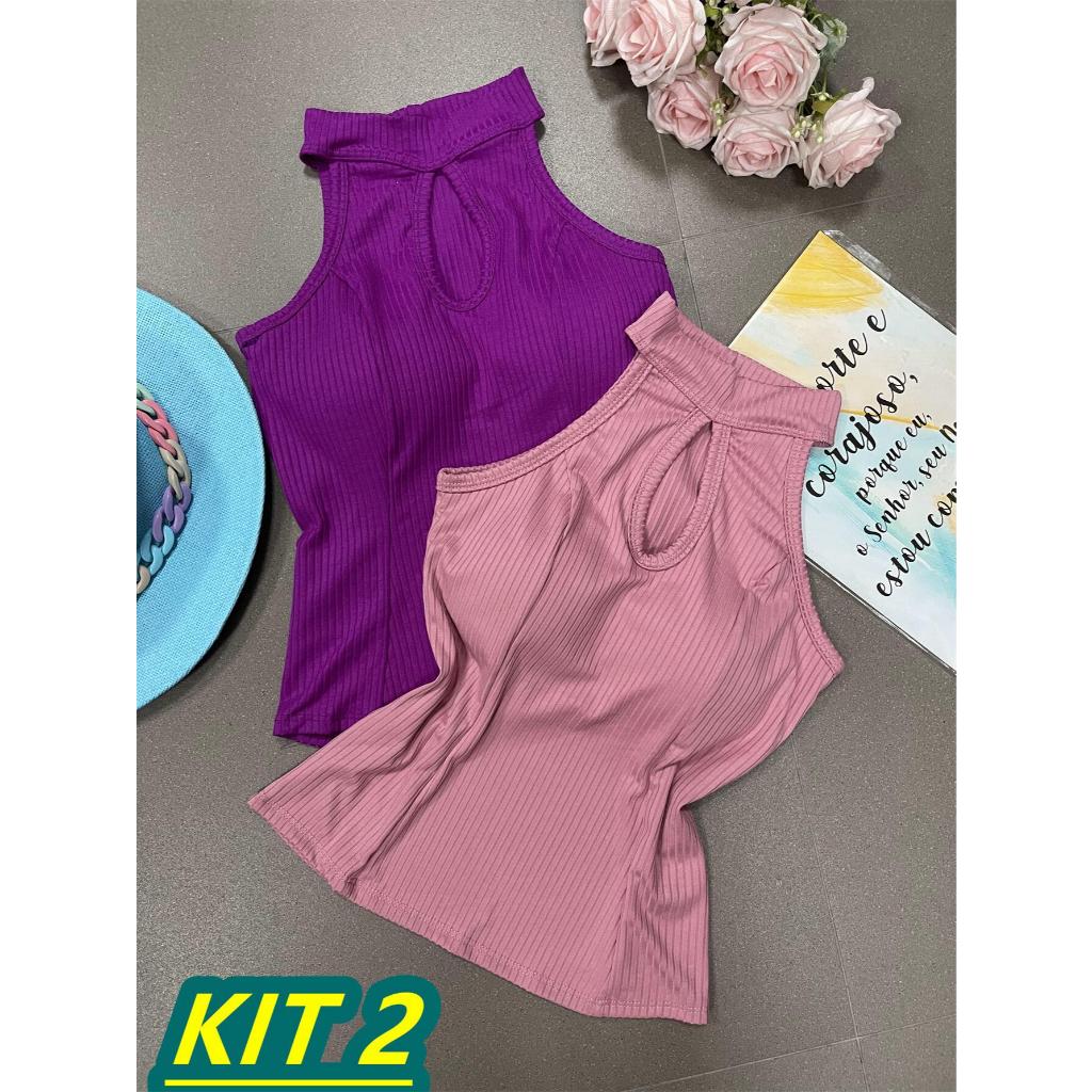 KIT 2  blusa regata M(serve 34-38) tecido canelado estica com bojo  bonito fashion