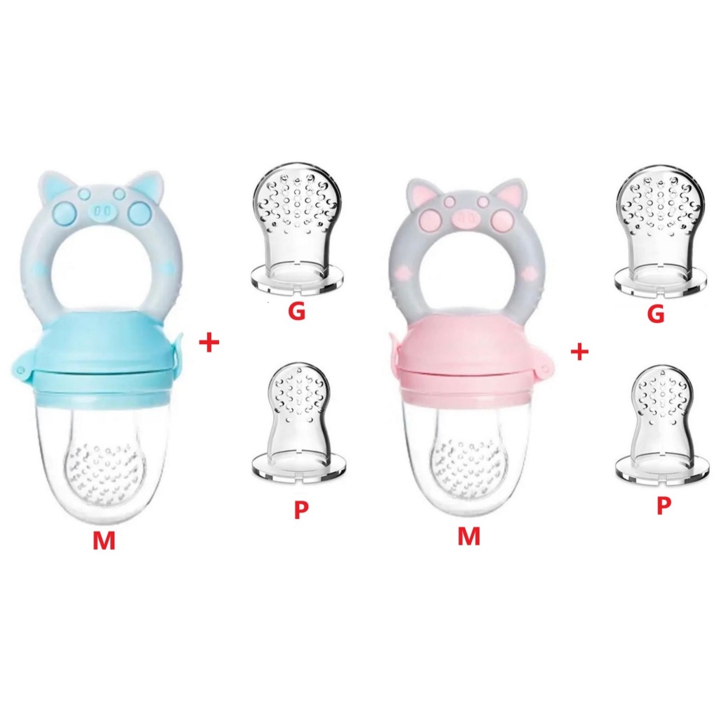 Chupeta de Silicone Alimentadora Frutas e Vegetais, Extrator de Suco, Mordedor, 3 Bicos Tamanho P, M, G.