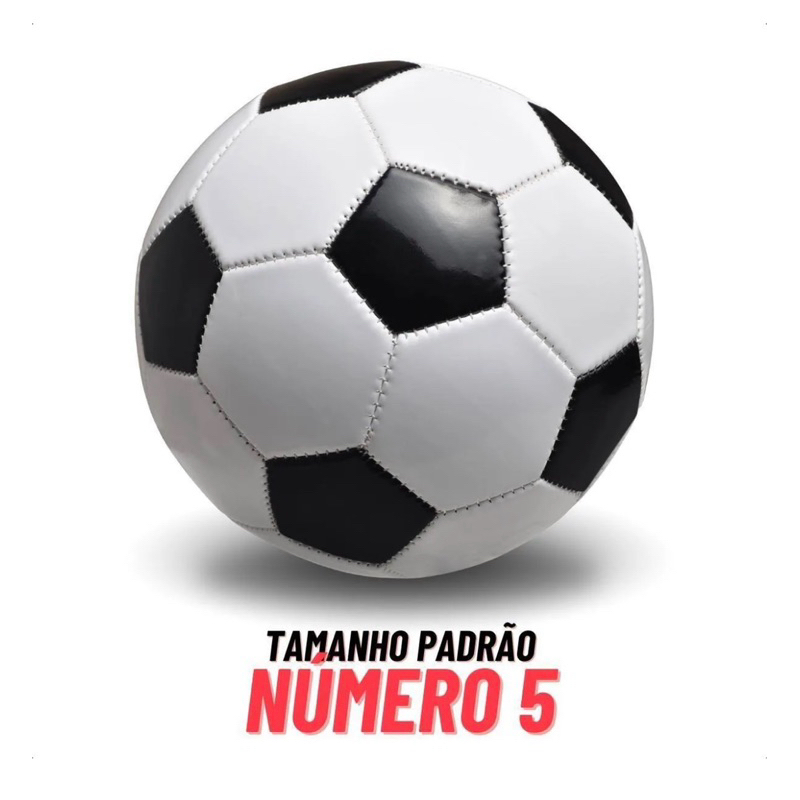 Bola de Futebol Preto e Branco de Couro Tamanha 5