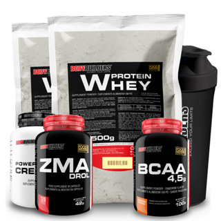 Kit 2x Whey Protein 500g + Creatina 100g + BCAA 100g + ZMA 120 Caps + Coqueteleira - Bodybuilders em Oferta na Shopee